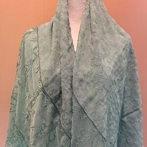 Large teal, sheer rayon shawl.